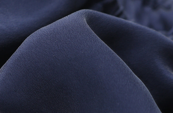 19 Momme Silk Navy Blue Spring And Autumn Female Round Neck Sand Wash Soft Loose Long-Sleeved Trousers Pajamas Two-Piece Set