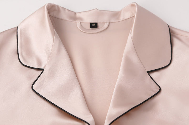 Female Autumn And Winter 22 Momme Silk Small Lapel Classic Casual Loose Solid Color Long-Sleeved Trousers Two-Piece Pajamas
