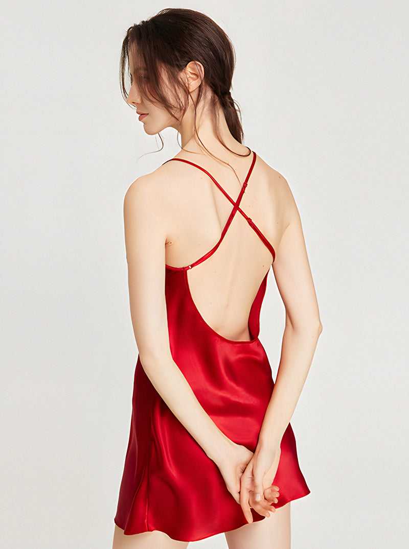 Silk Summer Female Style With Chest Pad V-Neck Sexy Elegant Fashion Comfortable Sling Nightdress