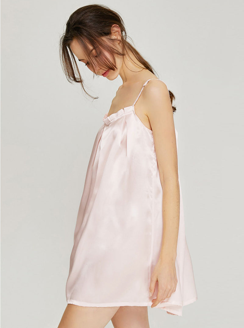 Silk Spring And Autumn Ladies Tube Top Pleated Sweet And Elegant Princess Style Solid Color Suspender Nightdress