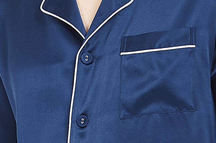 19 Momme Silk Spring And Autumn Male Small Lapel Comfortable And Breathable Classic Version Solid Color Long-Sleeved Trousers Pajamas Two-Piece Set