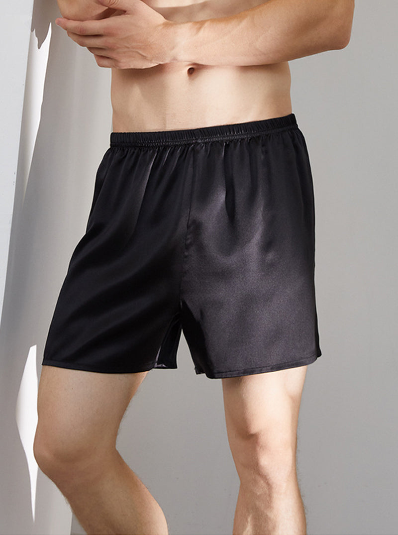 Male 19 Momme Silk Summer Boxer Comfortable Breathable Solid Color Shorts Can Be Wearable Outside