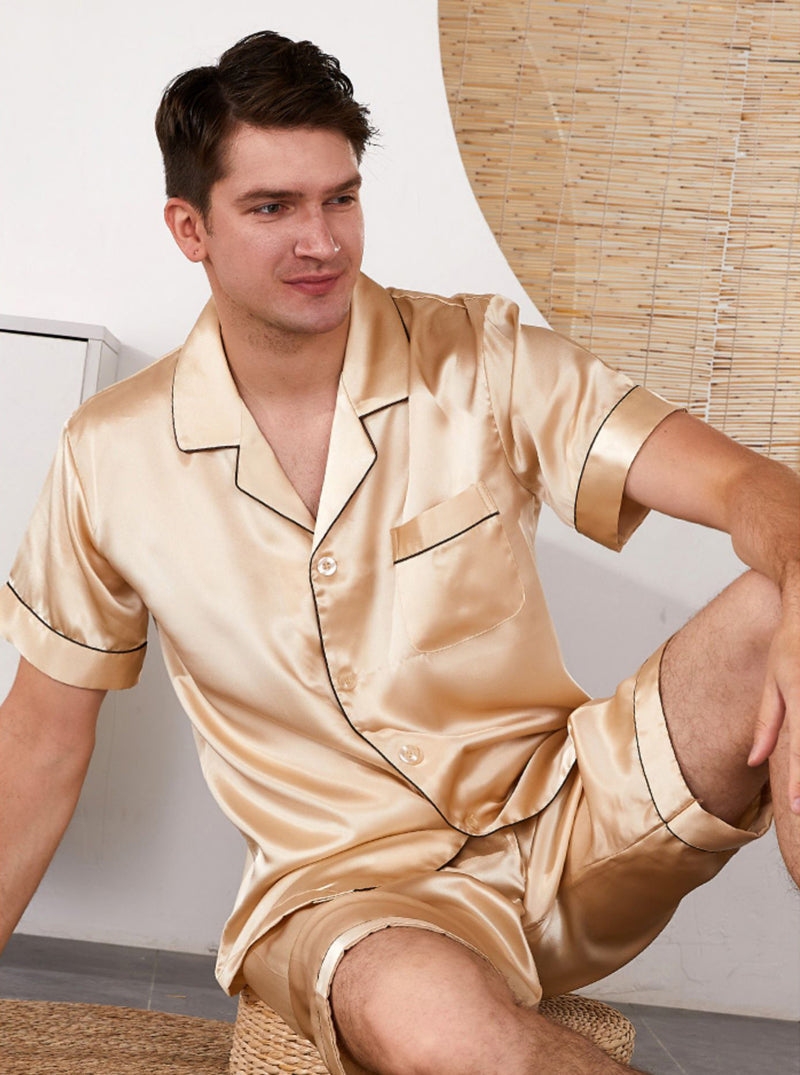 19 Momme Silk Summer Male Fashion Has A Textured Simple And Capable Multicolor Short-Sleeved Shorts Pajamas Two-Piece Set