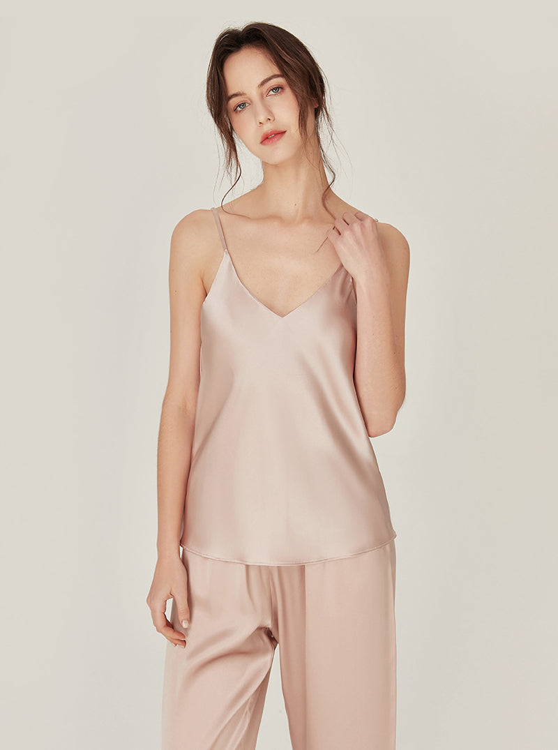 Silk Spring Female V Collar Lazy Retro Matching Pajamas Lace Stitching Three-Piece Set