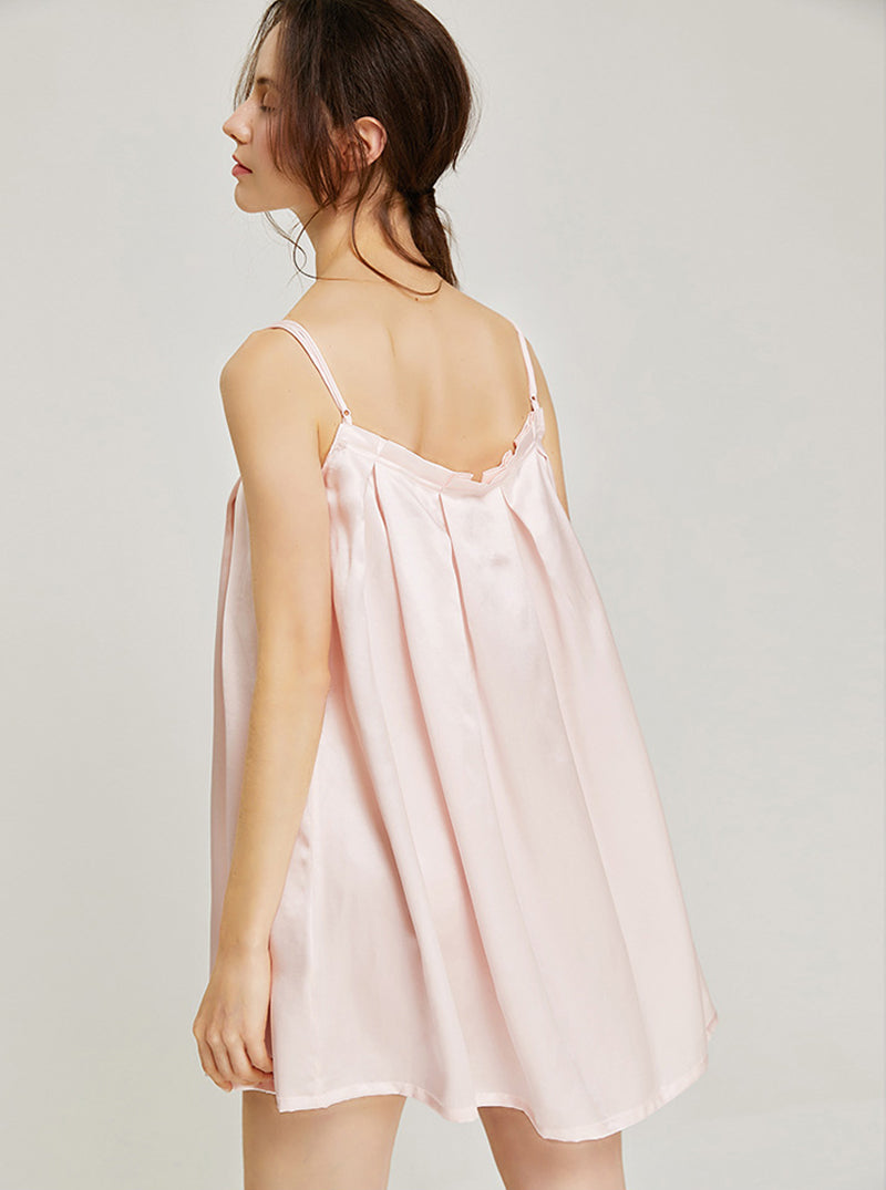 Silk Spring And Autumn Ladies Tube Top Pleated Sweet And Elegant Princess Style Solid Color Suspender Nightdress