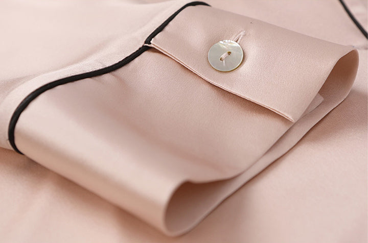 Female Autumn And Winter 22 Momme Silk Small Lapel Classic Casual Loose Solid Color Long-Sleeved Trousers Two-Piece Pajamas