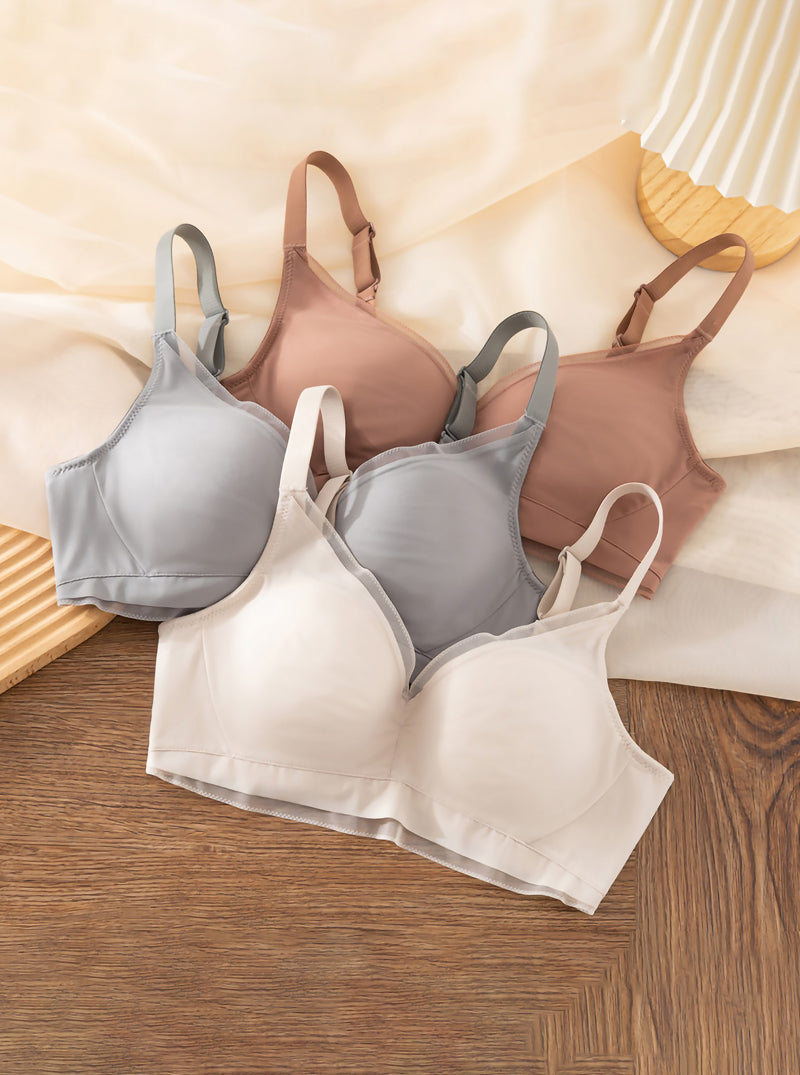 Pure Color Simple Comfortable Thin Sports No Steel Ring Adjustable Silk Bra
