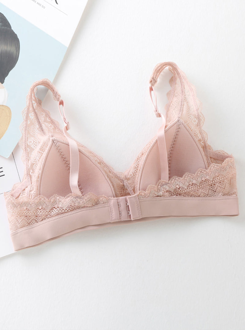 Sexy Triangular Cup Lace Mulberry Silk Comfortable Silk Thin Adjustable Bra