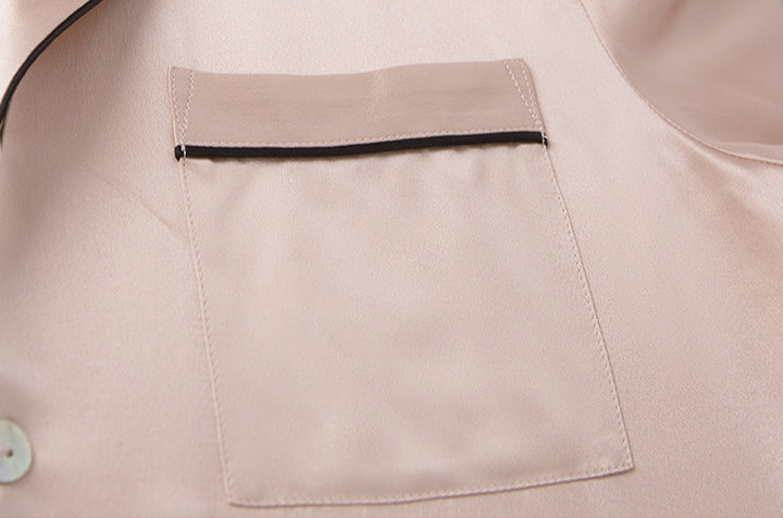 Female Autumn And Winter 22 Momme Silk Small Lapel Classic Casual Loose Solid Color Long-Sleeved Trousers Two-Piece Pajamas