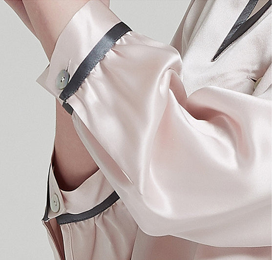 19 Momme Silk Female Spring Retro Pointed Collar High-Quality Temperament Leg Split Contrast Color Long-Sleeved Trousers Pajamas Two-Piece Set