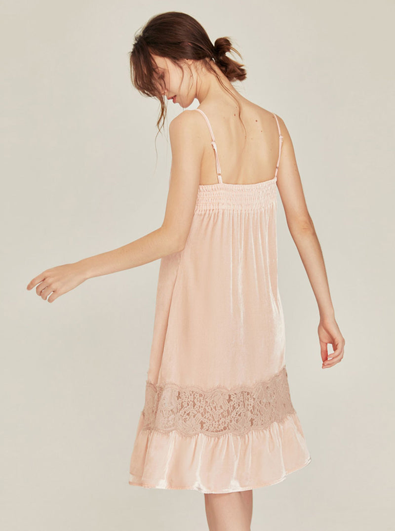Autumn Winter Silk Velvet Female Medium Length Matching Pajamas V Collar Lace Stitching Hem Slim Sling Nightdress And Night-Robe Set