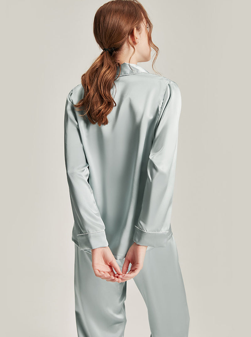 19 Momme Silk Autumn And Winter Female Simple Small Lapel Multi-Color Temperament High-Quality Pajamas Two-Piece Long-Sleeved Trousers