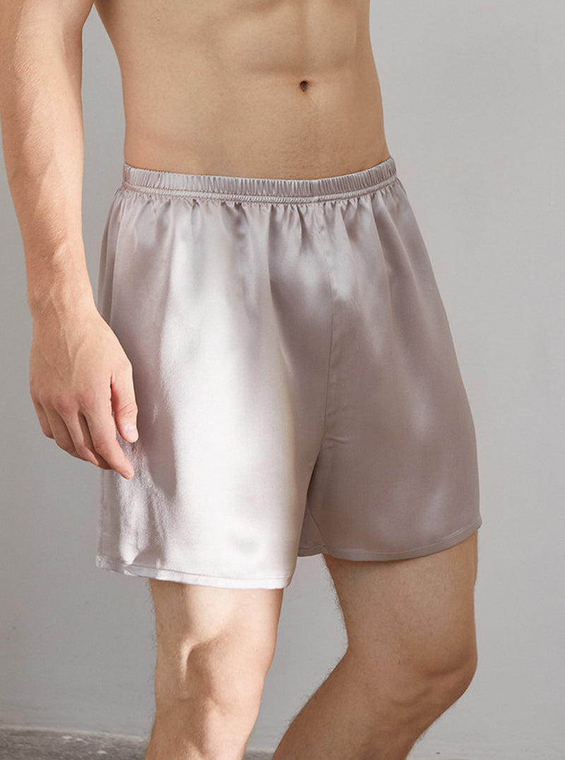 Male 19 Momme Silk Summer Boxer Comfortable Breathable Solid Color Shorts Can Be Wearable Outside