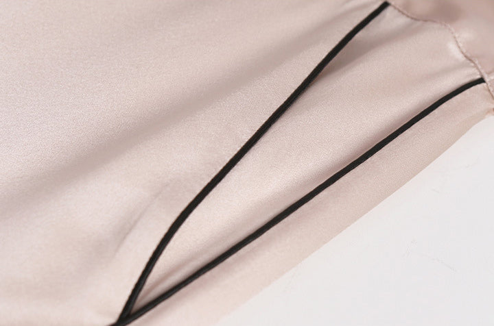 Female Autumn And Winter 22 Momme Silk Small Lapel Classic Casual Loose Solid Color Long-Sleeved Trousers Two-Piece Pajamas