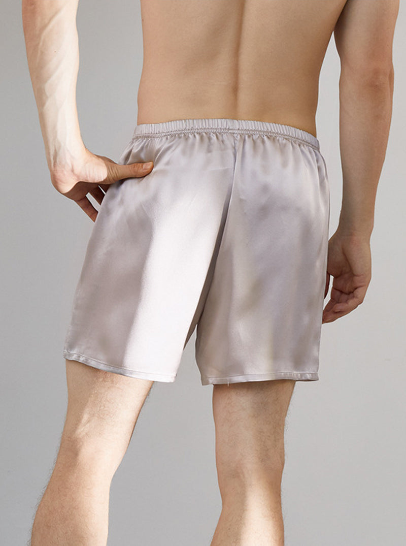 Male 19 Momme Silk Summer Boxer Comfortable Breathable Solid Color Shorts Can Be Wearable Outside