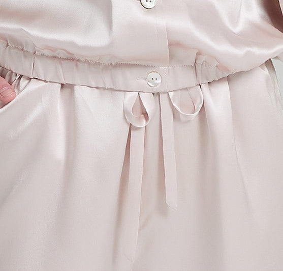 19 Momme Silk Female Spring Retro Pointed Collar High-Quality Temperament Leg Split Contrast Color Long-Sleeved Trousers Pajamas Two-Piece Set