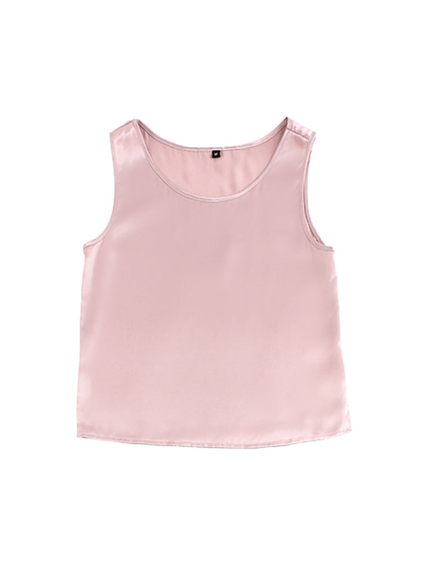 19 Momme Silk Summer Female Crew Neck Skin-Friendly Breathable Comfortable Cool Multicolor Vest Pajamas