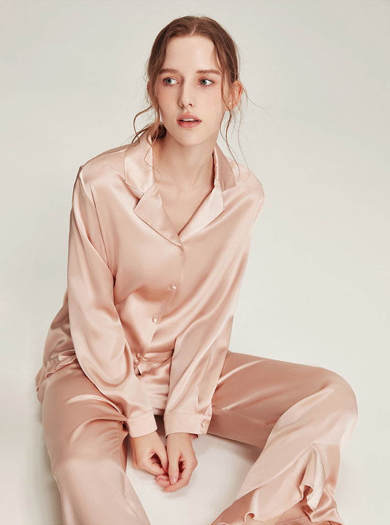 Solid Light Color Female Silk Autumn Shirt Collar Comfortable Breathable Ruffles Simple Basic Long Sleeve Pants Two Piece Pajamas