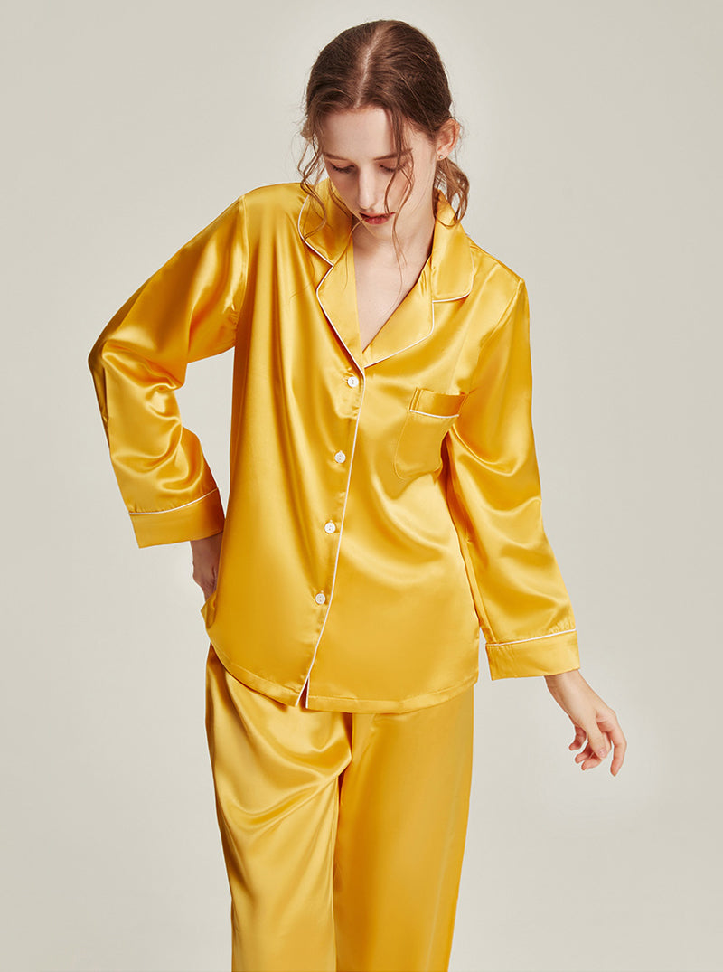 19 Momme Silk Autumn And Winter Female Simple Small Lapel Multi-Color Temperament High-Quality Pajamas Two-Piece Long-Sleeved Trousers