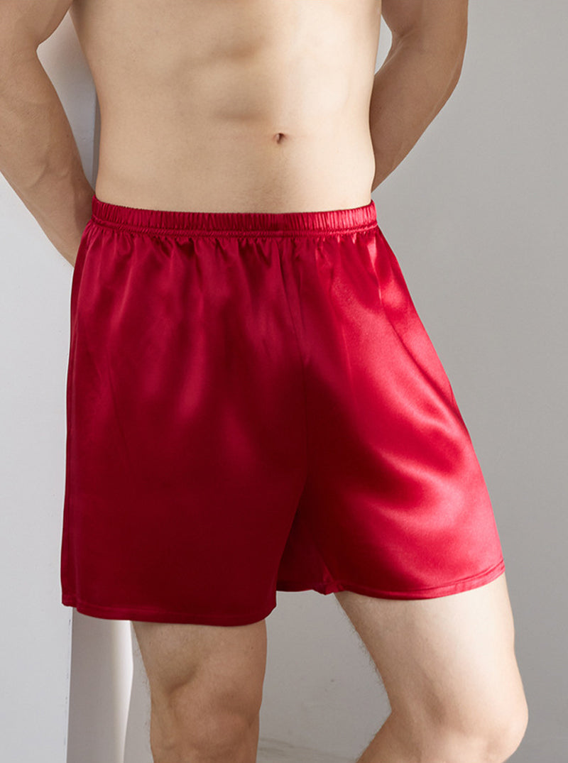 Male 19 Momme Silk Summer Boxer Comfortable Breathable Solid Color Shorts Can Be Wearable Outside