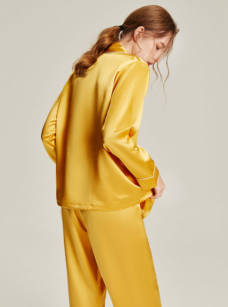 19 Momme Silk Autumn And Winter Female Simple Small Lapel Multi-Color Temperament High-Quality Pajamas Two-Piece Long-Sleeved Trousers