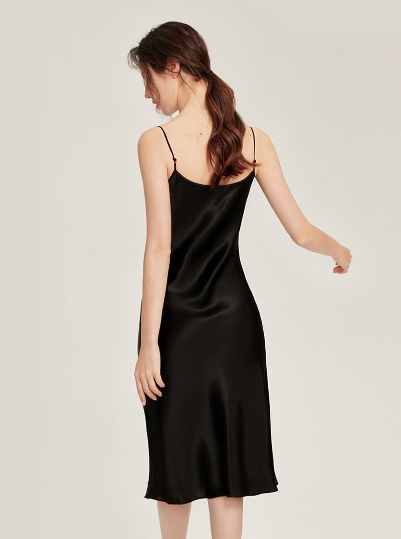 19 Momme Silk Summer Female Evening Dress Elegant Simplicity Pure Color Sling Long Nightdress