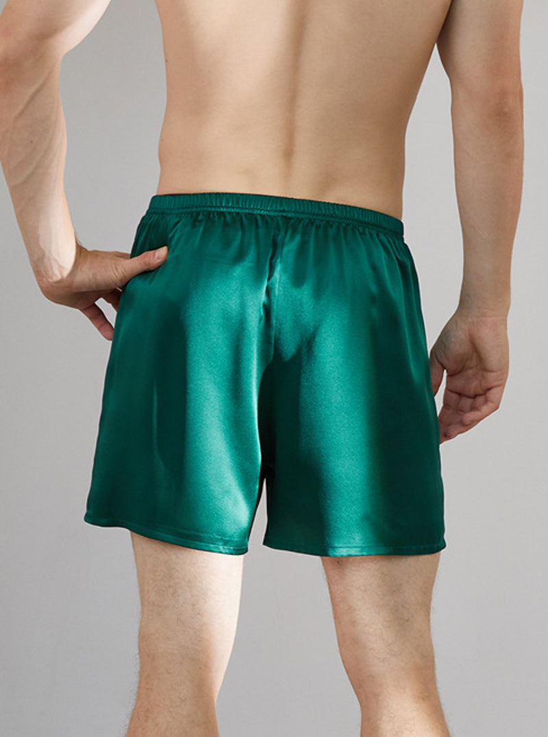 Male 19 Momme Silk Summer Boxer Comfortable Breathable Solid Color Shorts Can Be Wearable Outside