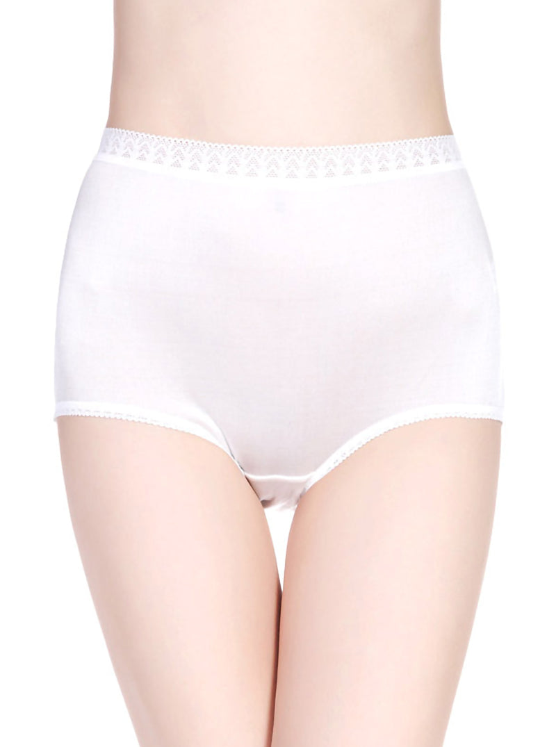 Pure Color Mulberry Silk Thin Breathable High Waist Briefs Lace Silk Panties
