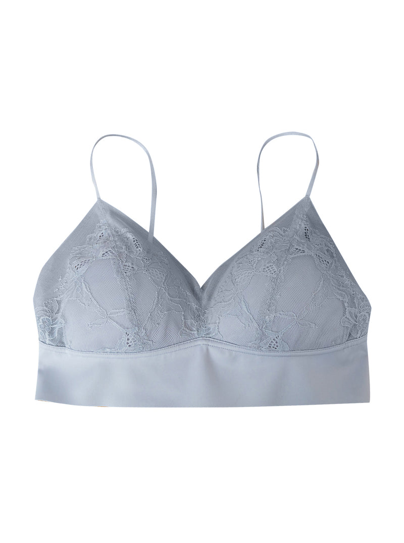 Pure Color Mulberry Silk Elasticity No Steel Ring Breathable Lace Sexy Silk Bra