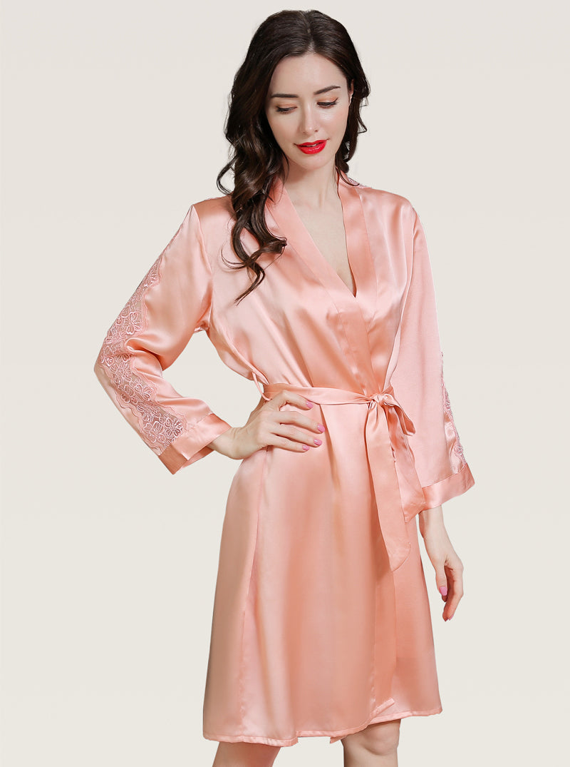 Silk Summer Female V-Neck Sexy Hollow Lace Elegant Fashion Solid Color Sling Nightdress Belt Night-Robe Two-Piece Set