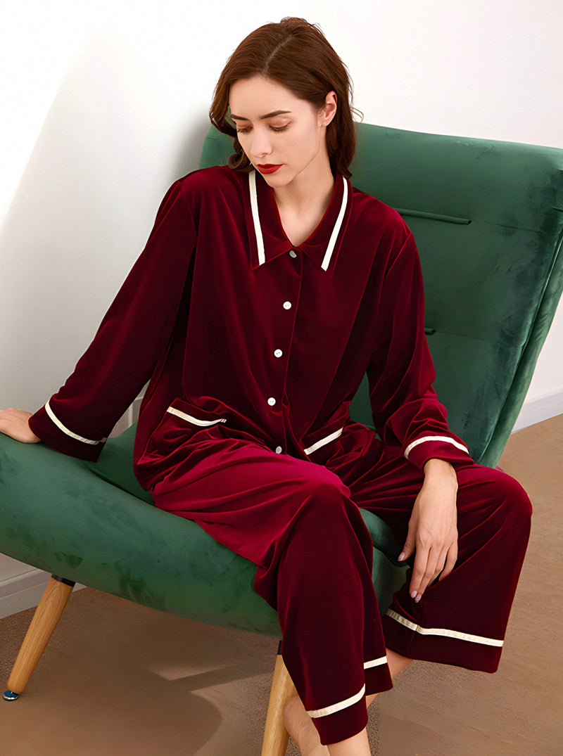 Silk Multi-Color Spring And Autumn Ladies Large Lapel Loose Intellectual Retro Light Luxury Temperament Long-Sleeved Pajamas Two-Piece Set