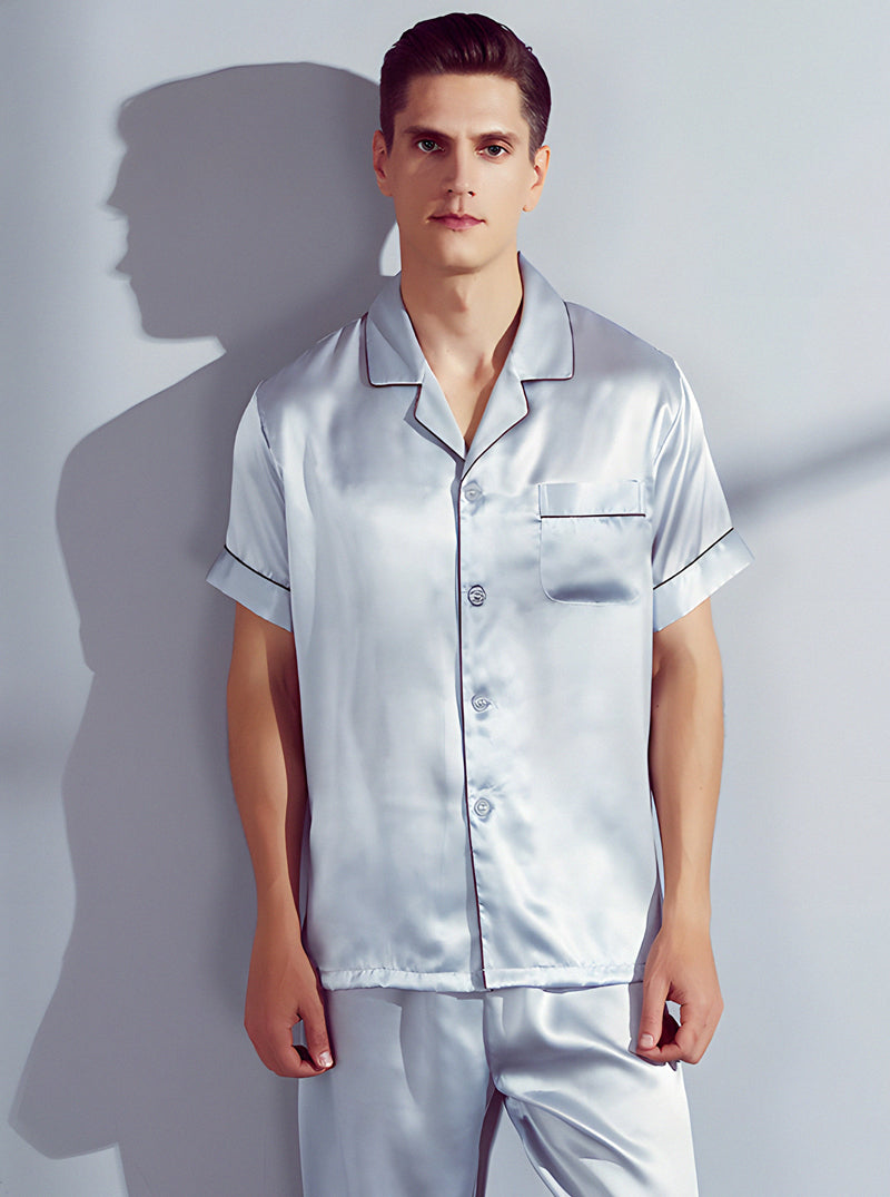 Silk Summer Male Small Lapel Comfortable Fashion Textured Multicolor Short Sleeve Pajamas Two-Piece Set