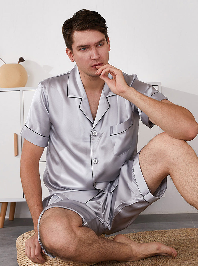 19 Momme Silk Summer Male Fashion Has A Textured Simple And Capable Multicolor Short-Sleeved Shorts Pajamas Two-Piece Set