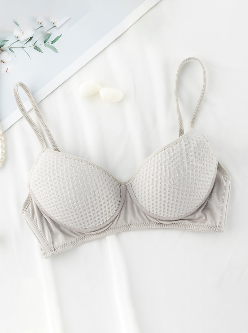 Comfortable Mesh Hole Mulberry Silk No Steel Ring Summer Thin Breathable Silk Pure Color Bra