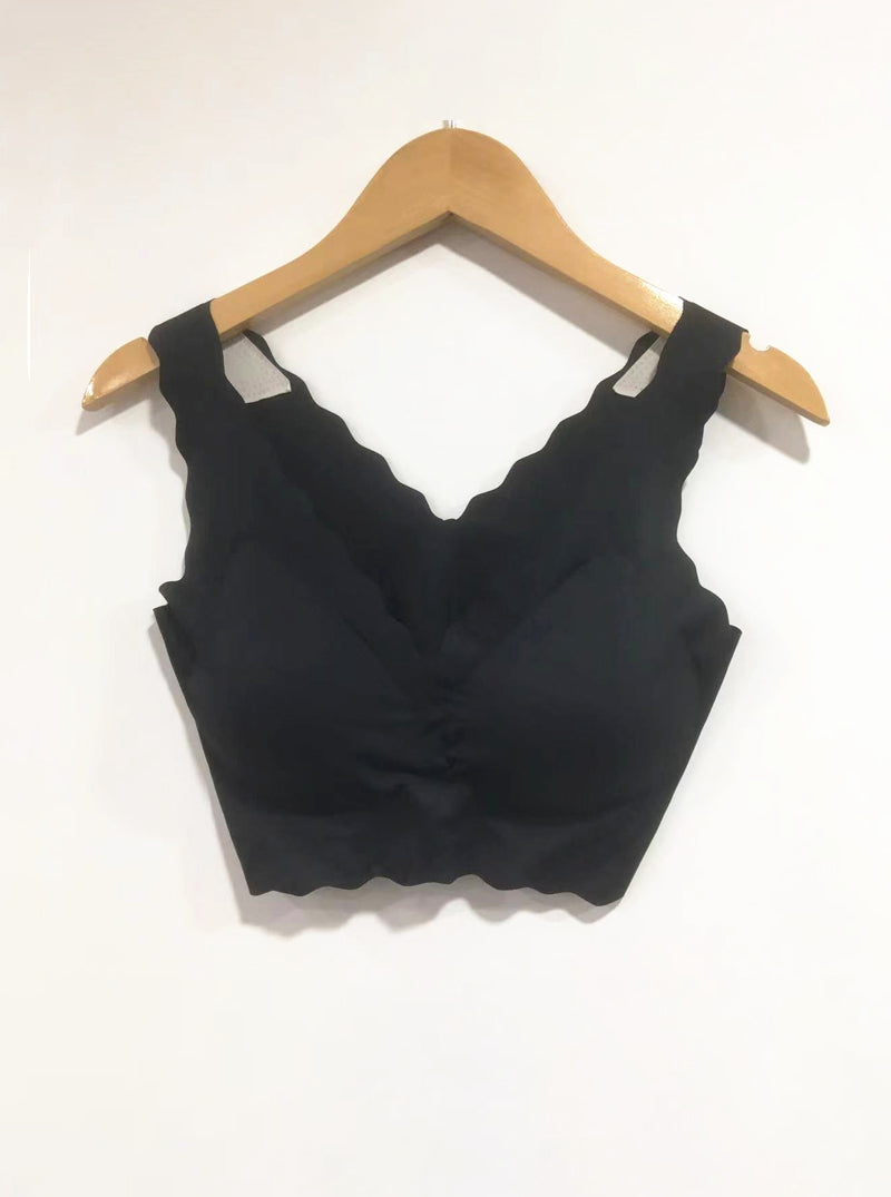 High Elastic Wide Shoulder Strap Thin Backless Mulberry Silk No Steel Ring Pure Color Silk Bra
