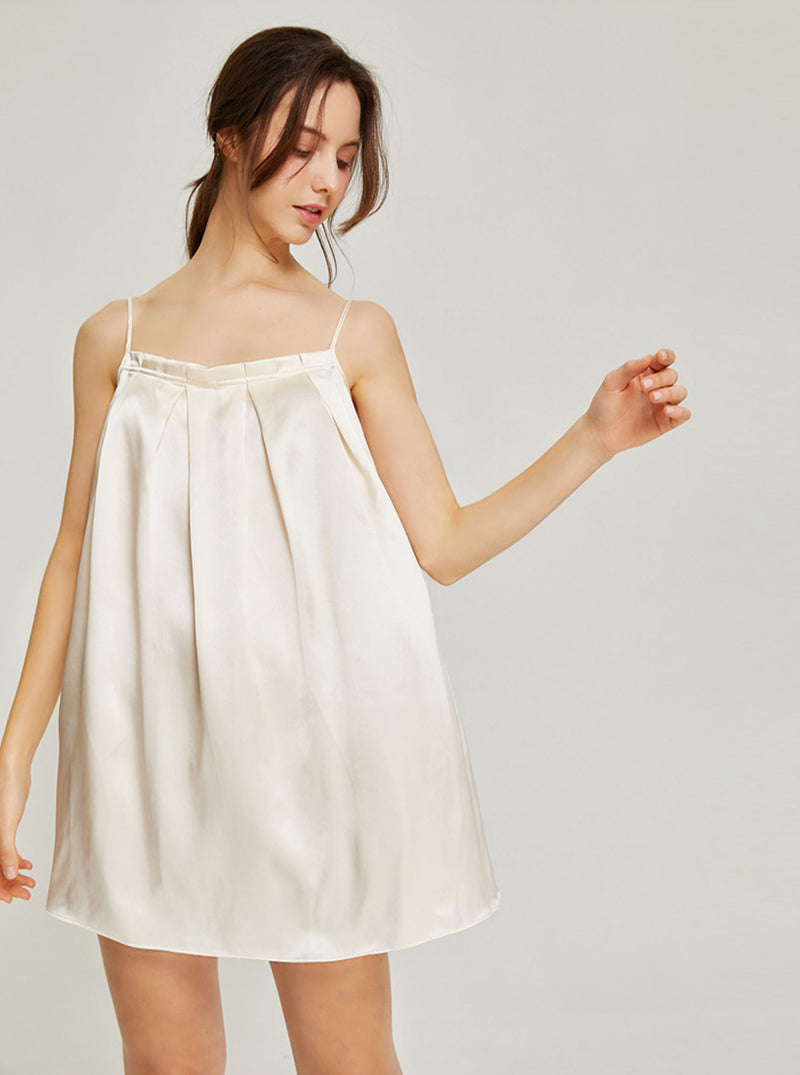 Silk Spring And Autumn Ladies Tube Top Pleated Sweet And Elegant Princess Style Solid Color Suspender Nightdress