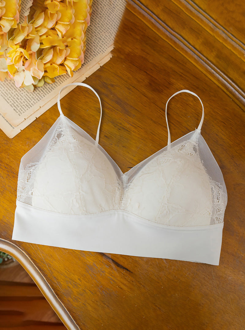 Pure Color Mulberry Silk Elasticity No Steel Ring Breathable Lace Sexy Silk Bra