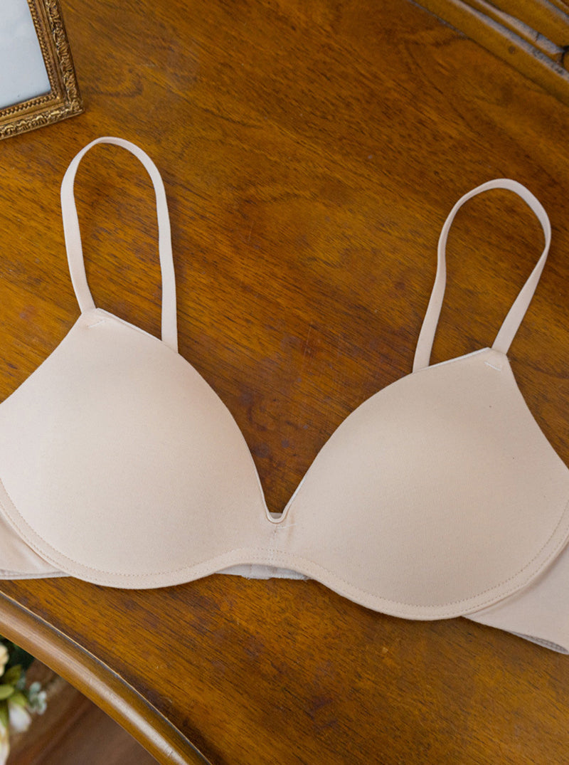 Simple Pure Color No Steel Ring Double-Breasted Thin Small Chest Adjustable Mulberry Silk Breathable Silk Bra