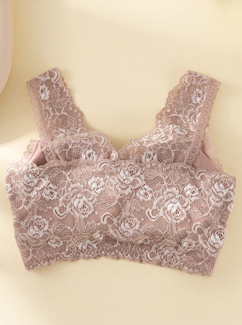 Lace Elegant Mulberry Silk No Steel Ring Adjustable Breathable Silk Pure Color Bra