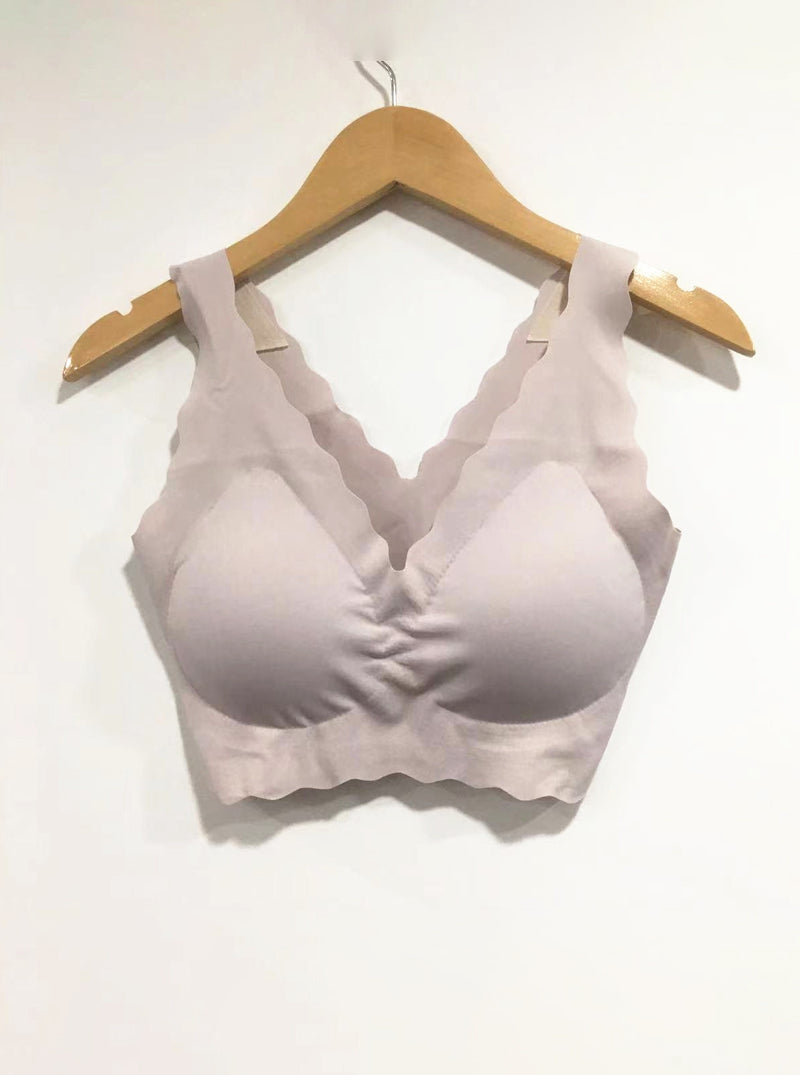 High Elastic Wide Shoulder Strap Thin Backless Mulberry Silk No Steel Ring Pure Color Silk Bra