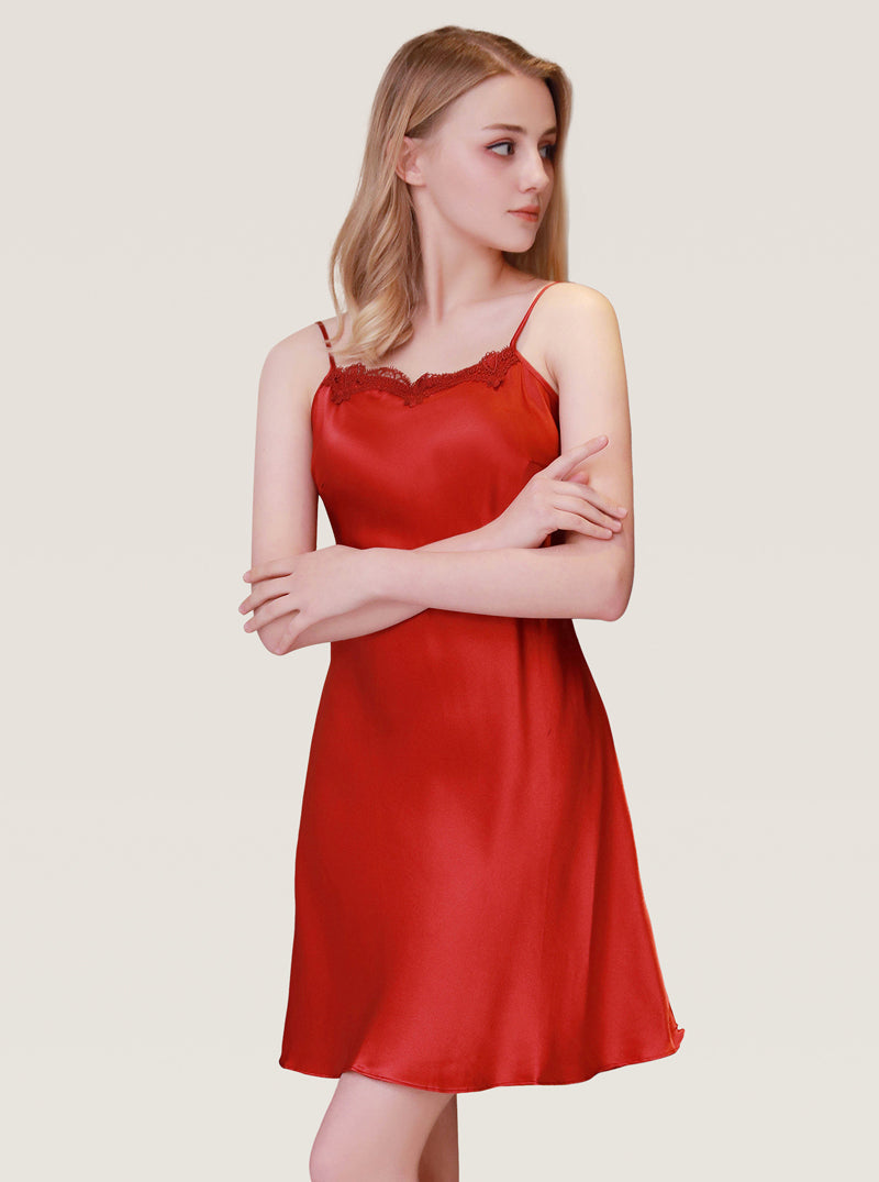 Silk Spring And Summer Sexy V-Neck Contrast Color Female Solid Color A-Line Version Slim Suspender Nightdress Long-Sleeved Night-Robe