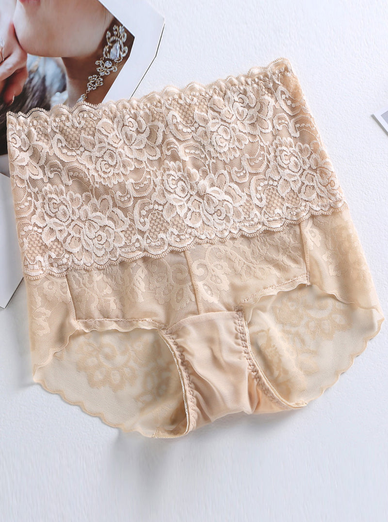 Light And Breathable Pure Color Knitted High Waist Silk Lace Panties
