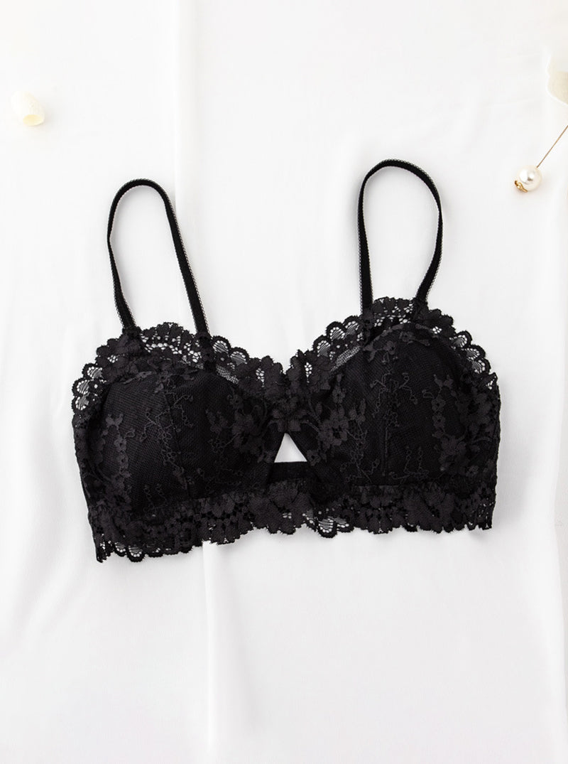 Hollow Sexy Lace Breathable Mulberry Silk Thin Double-Breasted Triangle Cup All-Match Silk Bra