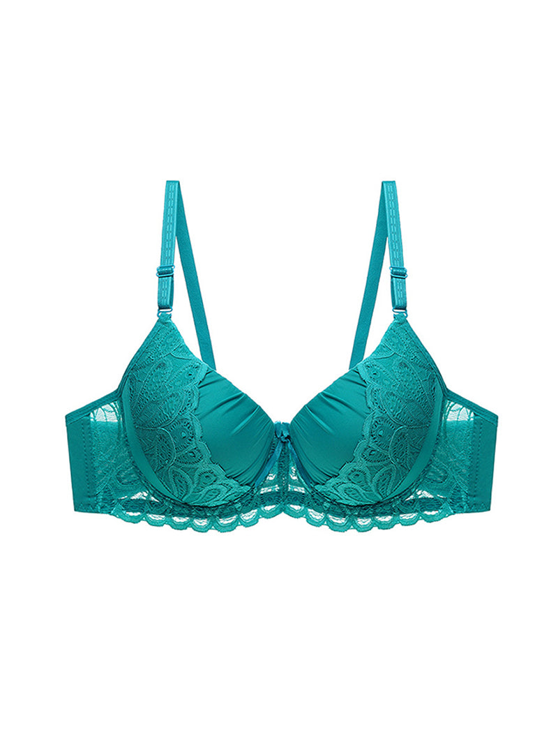 Pure Color Lace Sexy Comfortable Nylon Push-Up Breathable Daily Double-Breasted Bra