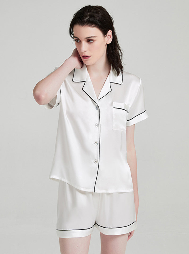 Female Short-Sleeved Shorts 19 Momme Silk Summer Lapel Cool Simple And Comfortable Multicolor Pajamas Two-Piece Set