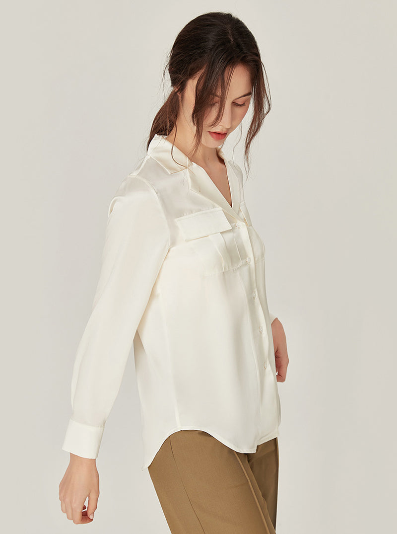 19 Momme Silk Lapel Shirt Simplicity Summer Female Can Be Worn Outdoors Long Sleeve Cool Pajamas Top