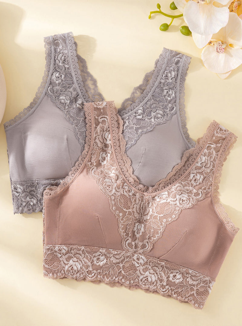Lace Elegant Mulberry Silk No Steel Ring Adjustable Breathable Silk Pure Color Bra