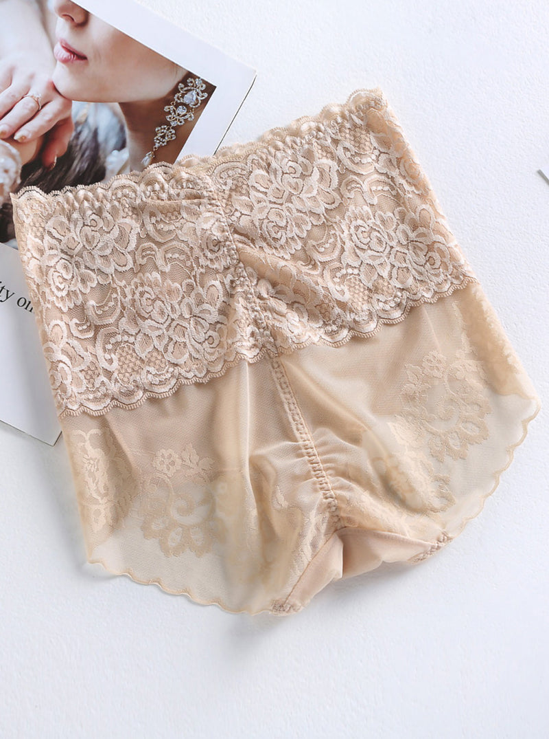 Light And Breathable Pure Color Knitted High Waist Silk Lace Panties
