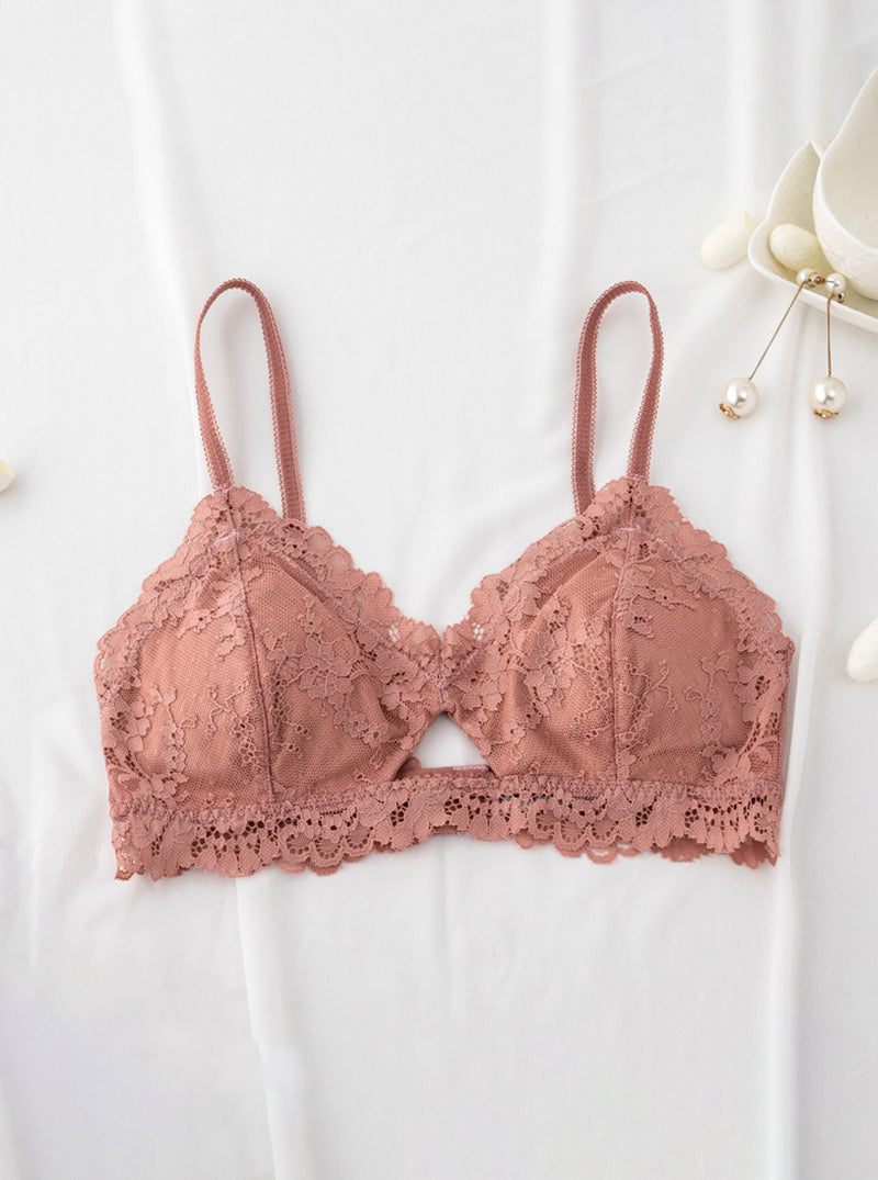 Hollow Sexy Lace Breathable Mulberry Silk Thin Double-Breasted Triangle Cup All-Match Silk Bra