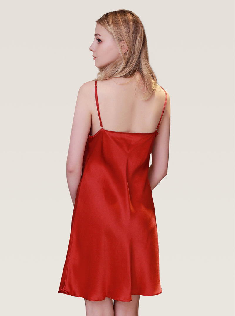 Silk Spring And Summer Sexy V-Neck Contrast Color Female Solid Color A-Line Version Slim Suspender Nightdress Long-Sleeved Night-Robe